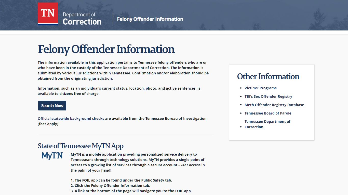 Tennessee Felony Offender Information